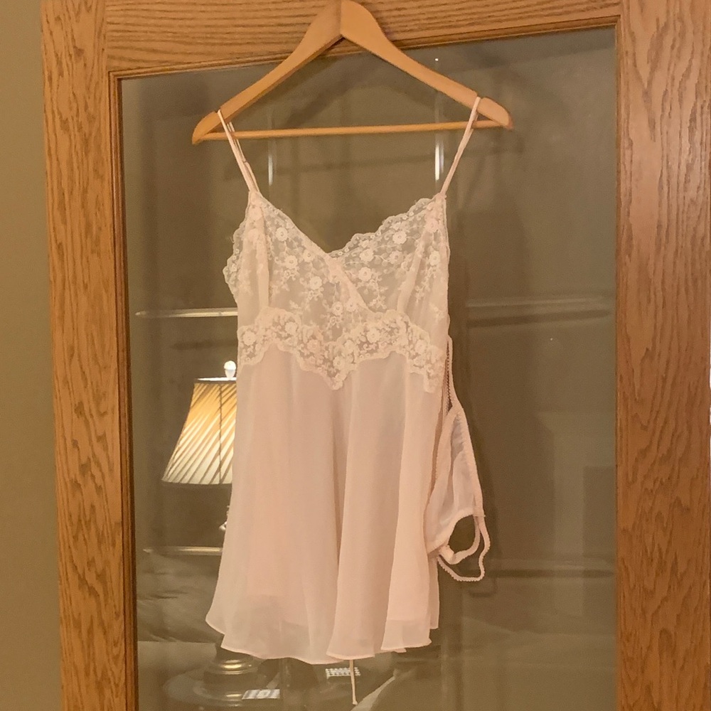 Lace-Embellished Cream Chemise